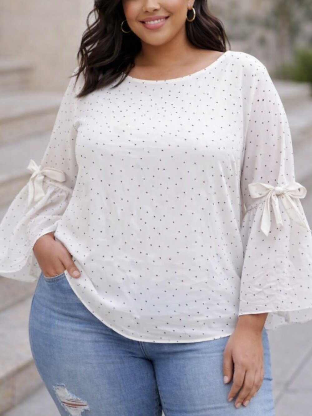 Lane Bryant White Polka Dot Sheer Crinkle Top Blouse Shirt Plus 18/20 Boho Chic
